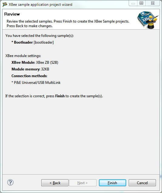 XBee Sample wizard - Review wizard page