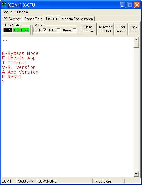 X-CTU - Bootloader menu