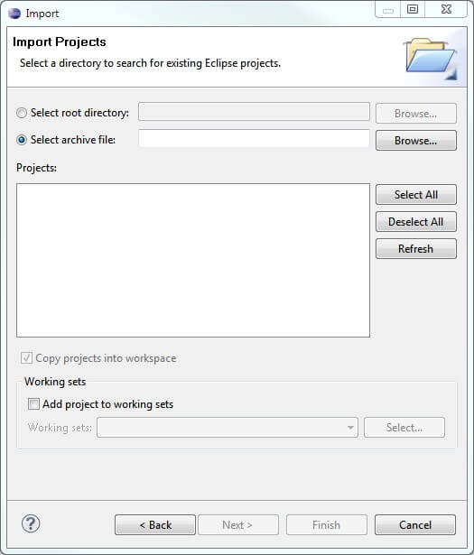 Import dialog - Select archive