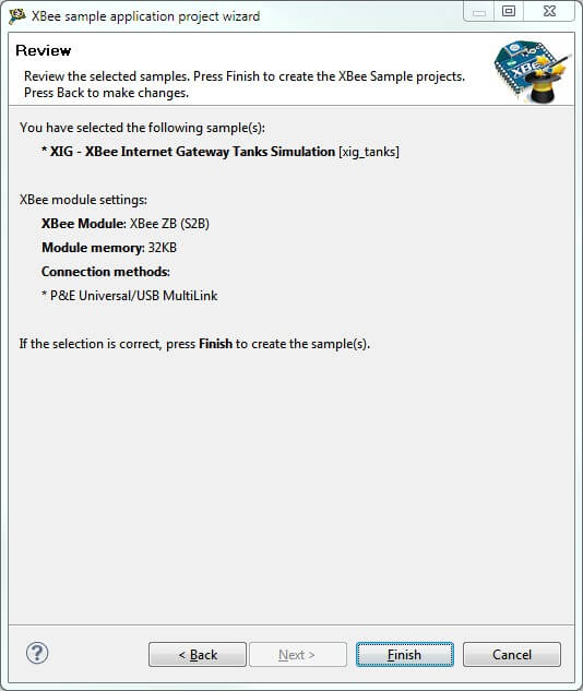 XBee Application Sample Wizard - Preview page