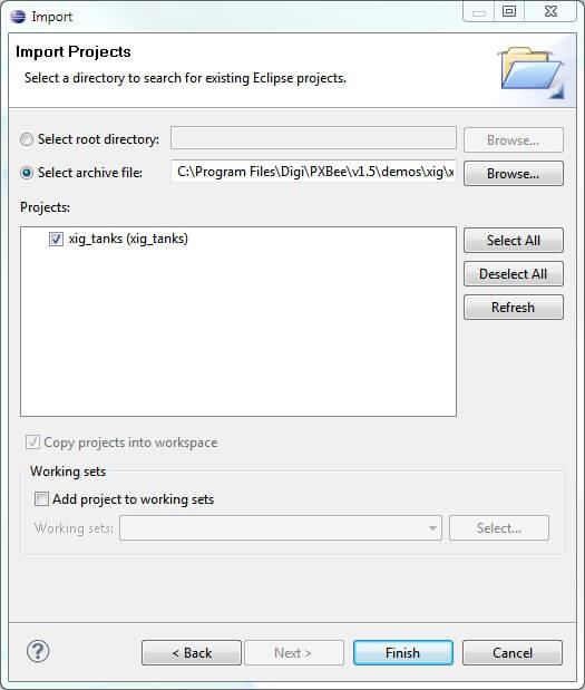 Import dialog - Select project