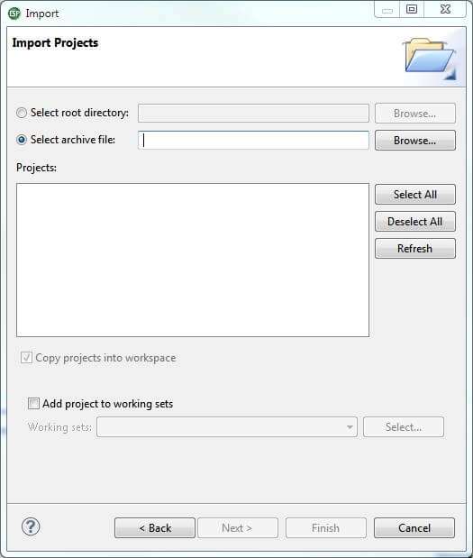Import dialog - Select archive