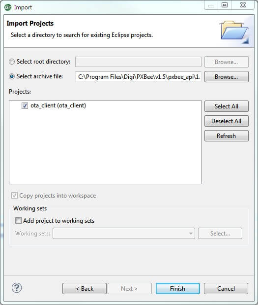 Import dialog - Select project
