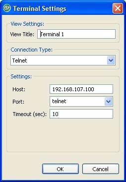 Terminal Settings dialog - Telnet Connection